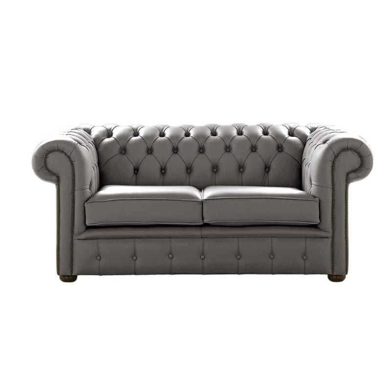Classic Chesterfield 2 Seater Sofa Shelly Leather SILVER BIRCH