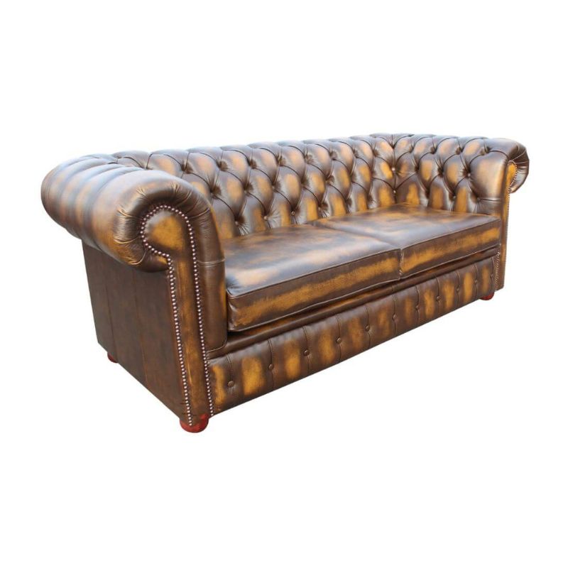 Classic Chesterfield 2 Seater Sofa BED Antique PREMIUM Leather Colours