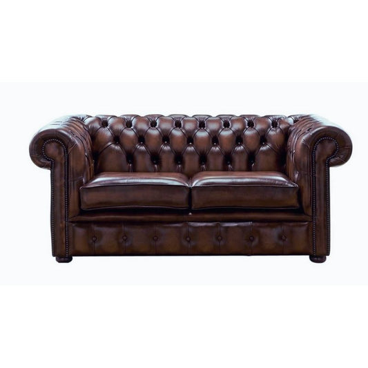 Classic Chesterfield 2 Seater ANTIQUE BROWN Real Leather Sofa