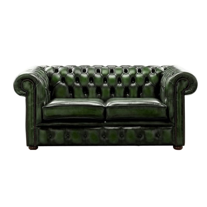 Classic Chesterfield 2 Seater ANTIQUE OXBLOOD RED Real Leather Sofa