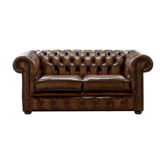 Classic Chesterfield 2 Seater ANTIQUE TAN Real Leather Sofa