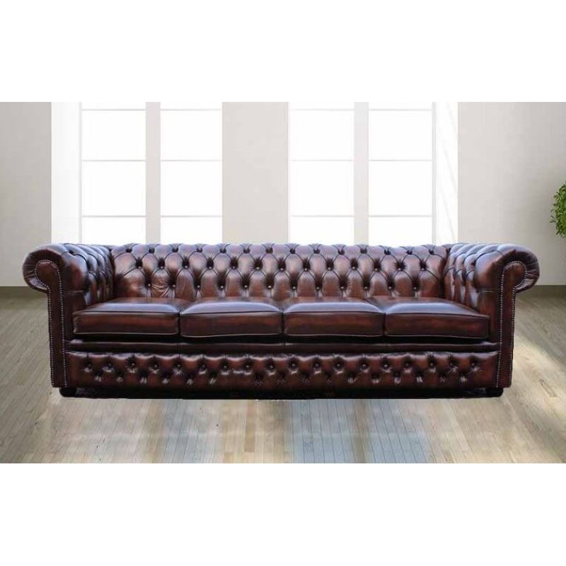 Classic Chesterfield 4 seater Sofa Real Antique Leather 4 colours