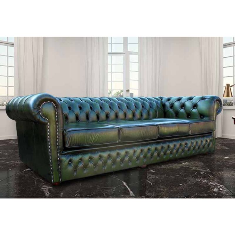 Classic Chesterfield 4 seater Sofa Real Antique Leather 4 colours