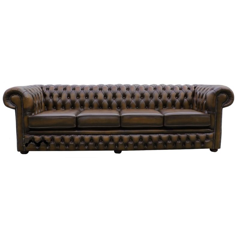 Classic Chesterfield 4 seater Sofa Real Antique Leather 4 colours