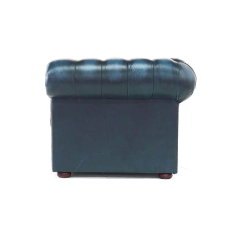 Chesterfield Low Back Club Armchair ANTIQUE BLUE Real Leather Classic Chesterfield Low Back Club Armchair ANTIQUE BLUE Real Leather