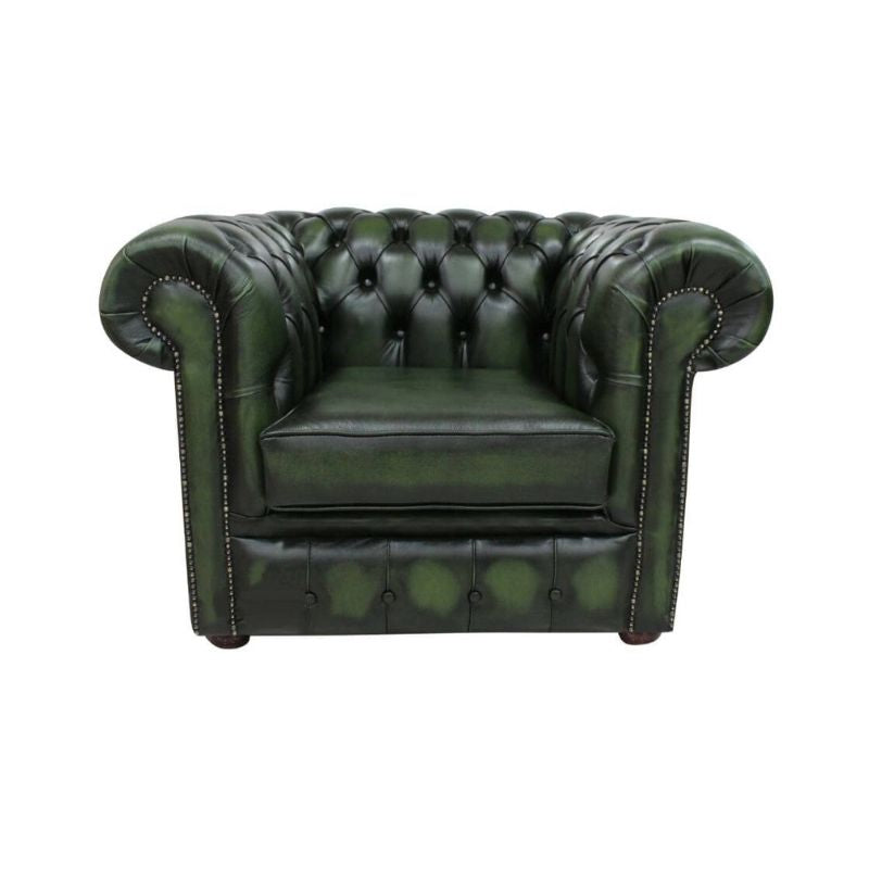 Chesterfield Low Back Club Armchair ANTIQUE GREEN Real Leather