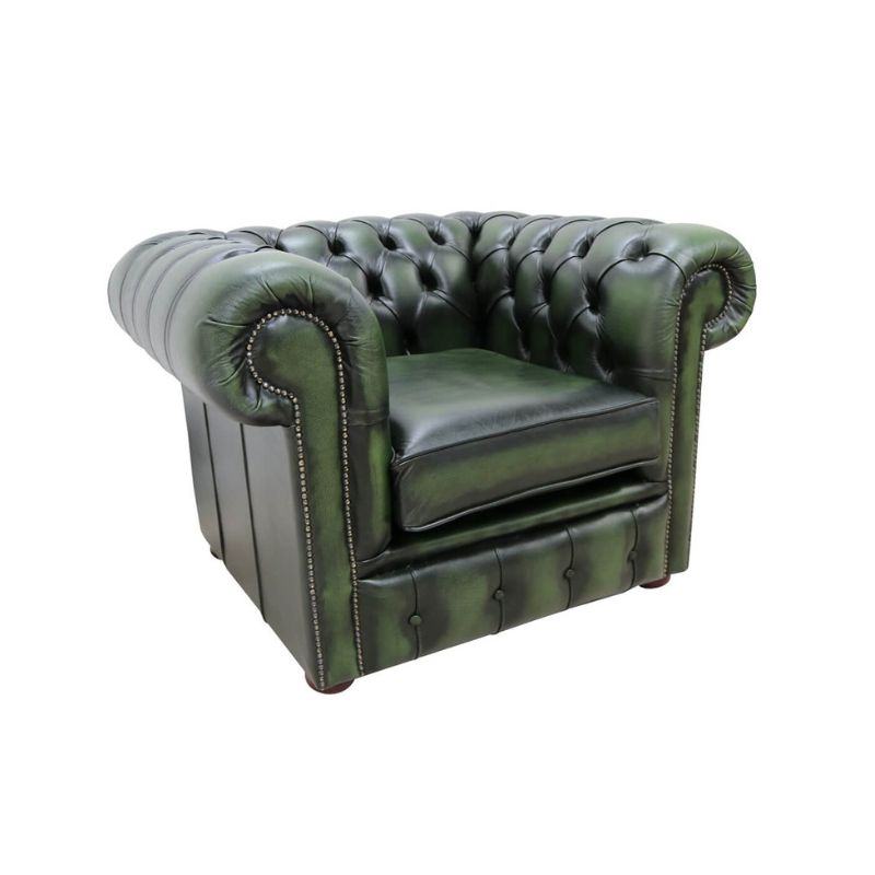 Chesterfield Low Back Club Armchair ANTIQUE GREEN Real Leather