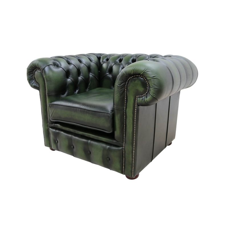 Chesterfield Low Back Club Armchair ANTIQUE GREEN Real Leather