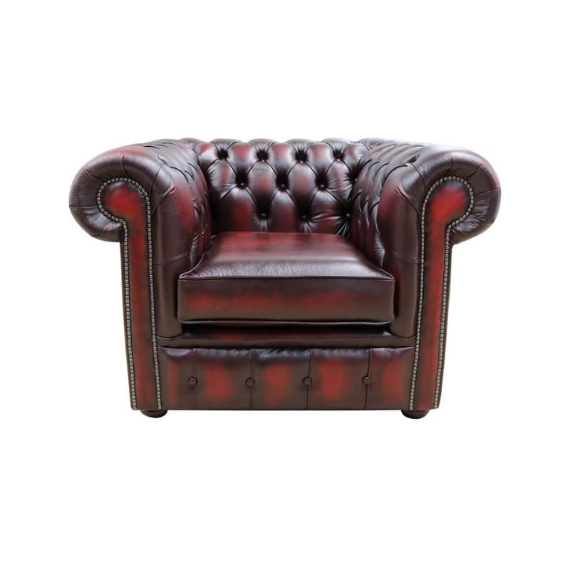 Chesterfield Low Back Club Armchair ANTIQUE OXBLOOD RED Real Leather