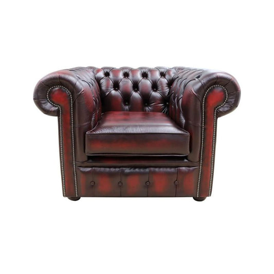 Chesterfield Low Back Club Armchair ANTIQUE OXBLOOD RED Real Leather