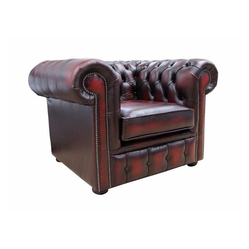 Chesterfield Low Back Club Armchair ANTIQUE OXBLOOD RED Real Leather