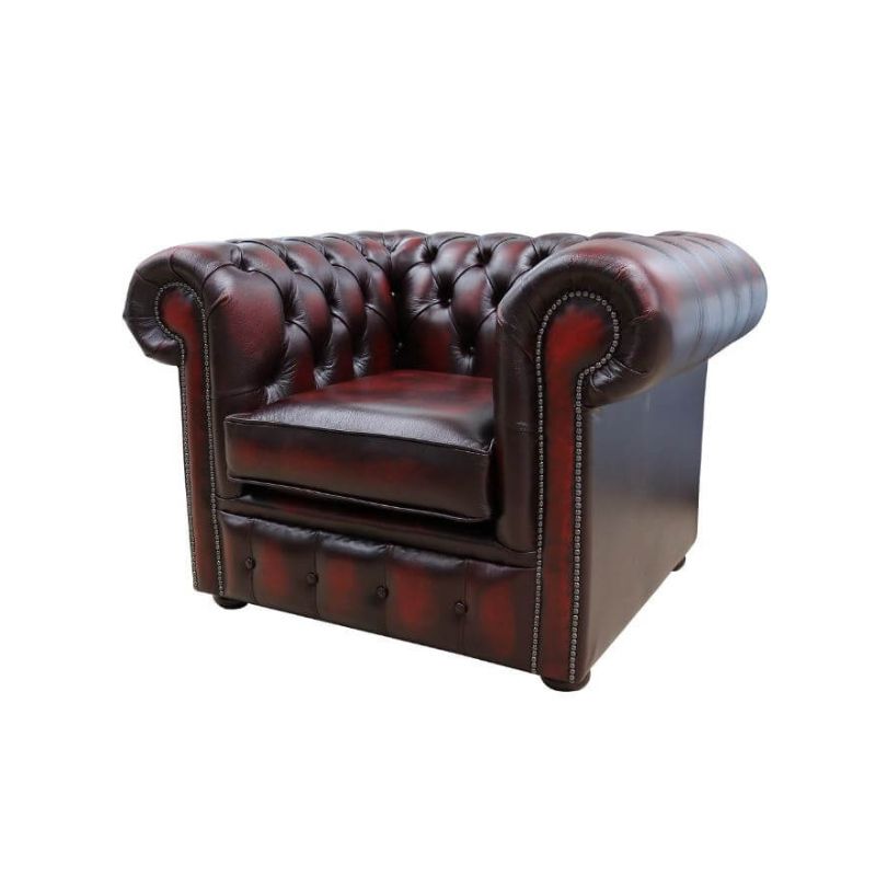 Chesterfield Low Back Club Armchair ANTIQUE OXBLOOD RED Real Leather