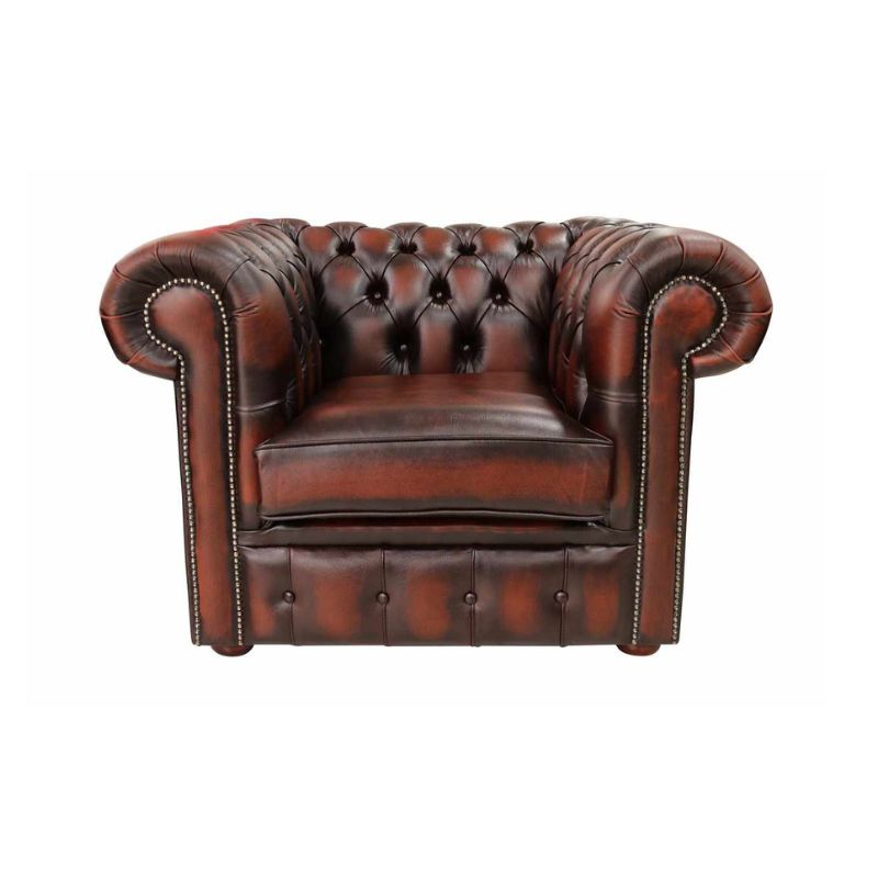 Chesterfield Low Back Club Armchair ANTIQUE RUST Real Leather + FREE Leather Cleaner