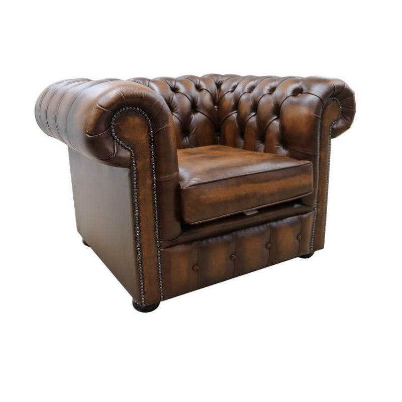 Chesterfield Low Back Club Armchair ANTIQUE TAN Real Leather