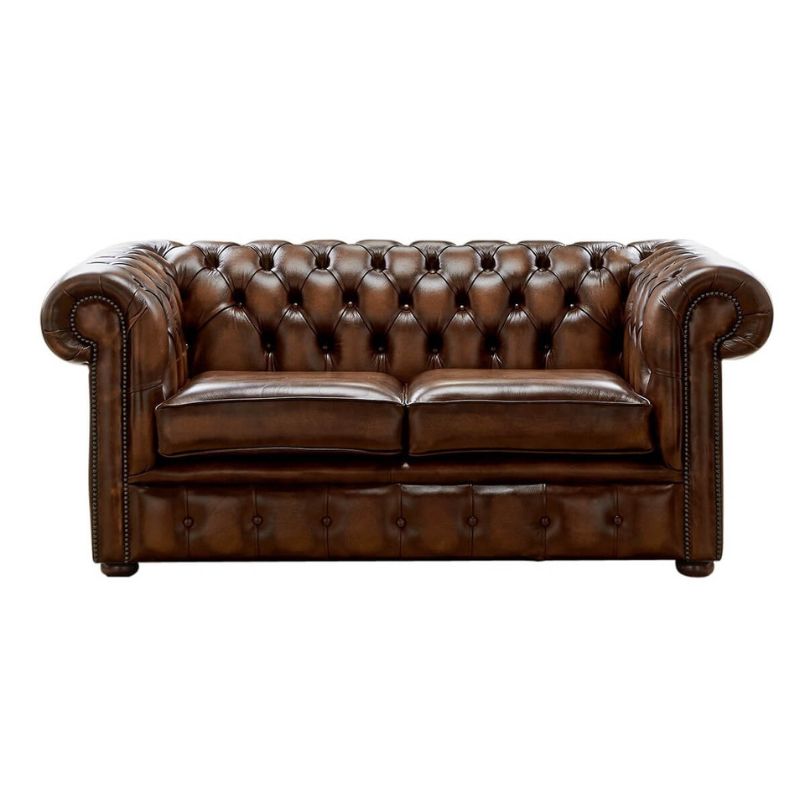 Classic Chesterfield 2 Seater ANTIQUE AUTUMN TAN Real Leather Sofa