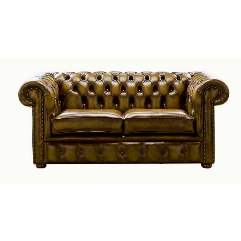 Classic Chesterfield 2 Seater ANTIQUE GOLD Real Leather Sofa