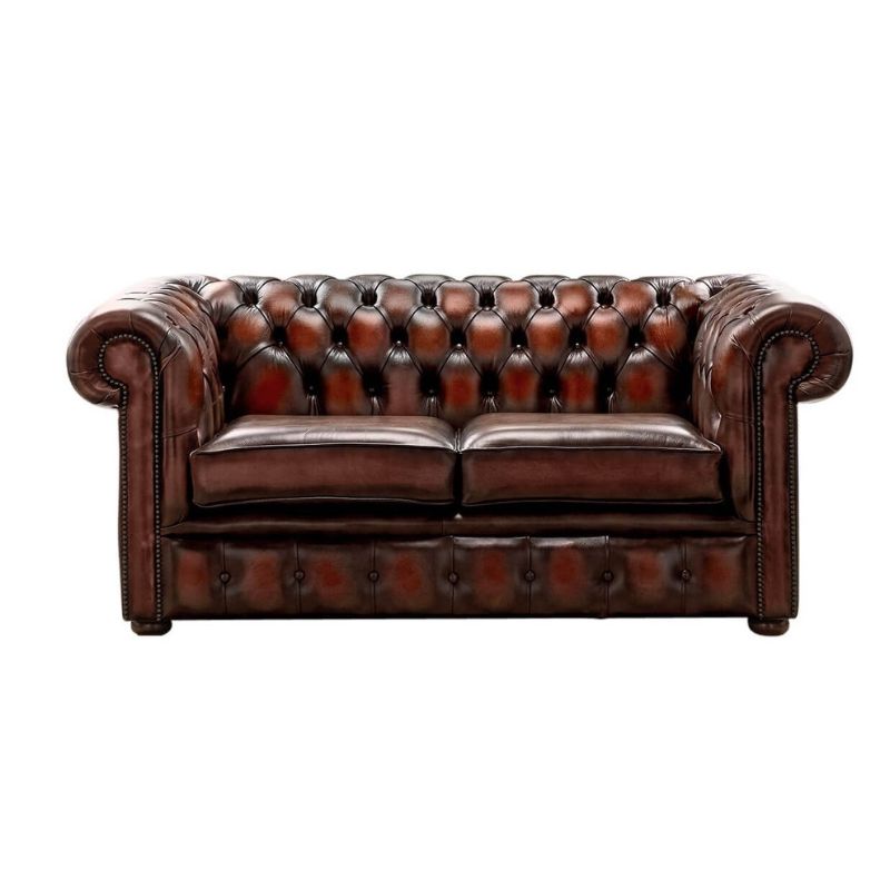 Classic Chesterfield 2 Seater ANTIQUE LIGHT RUST Real Leather Sofa