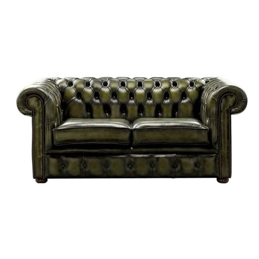 Classic Chesterfield 2 Seater ANTIQUE OLIVE Real Leather Sofa