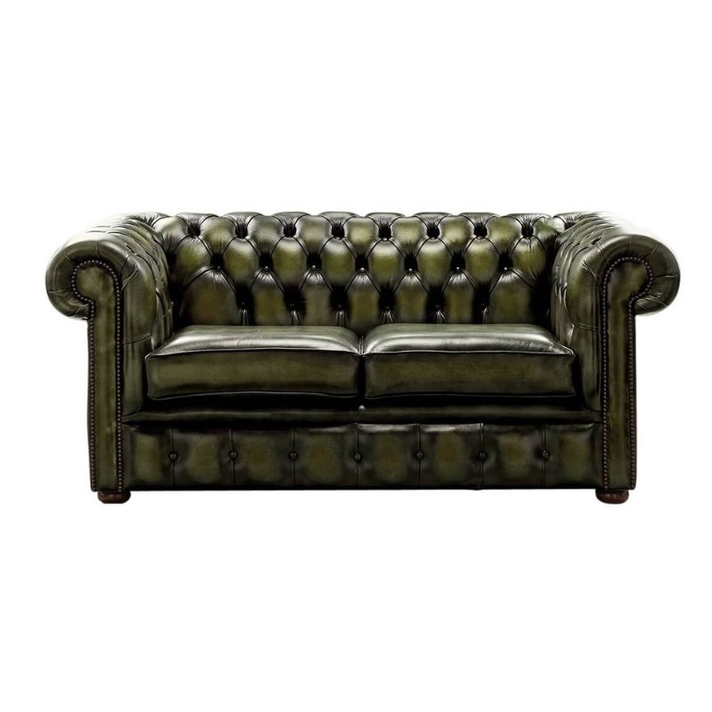 Classic Chesterfield 2 Seater ANTIQUE OLIVE Real Leather Sofa