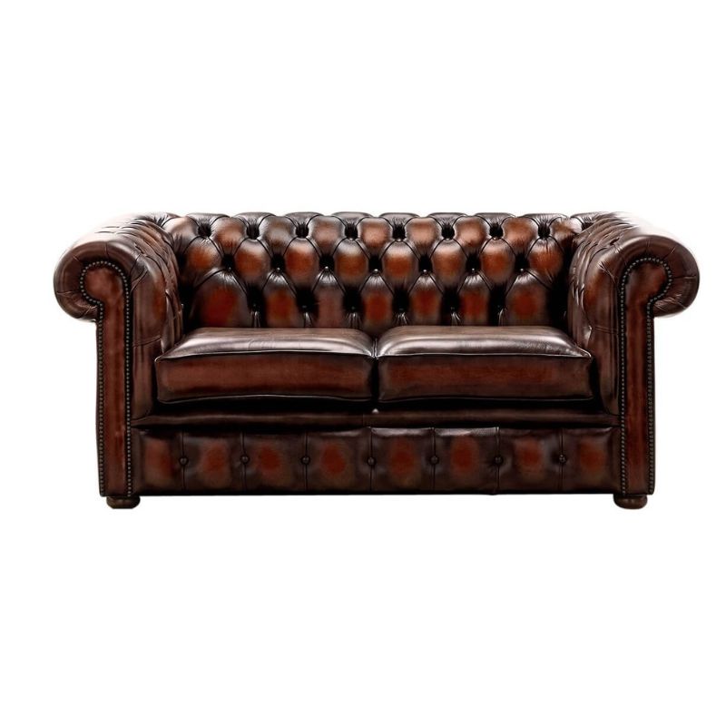 Classic Chesterfield 2 Seater ANTIQUE RUST Real Leather Sofa