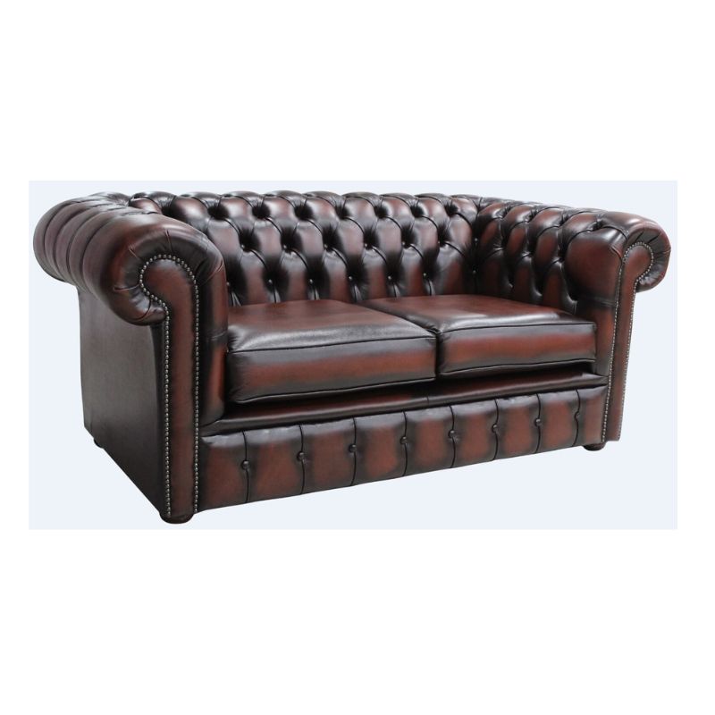 Classic Chesterfield 2 Seater ANTIQUE RUST Real Leather Sofa