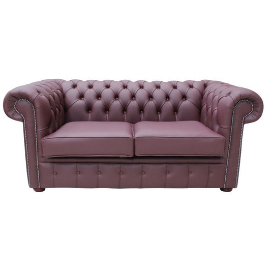 Classic Chesterfield 2 Seater Sofa Shelly Leather BURGUNDY