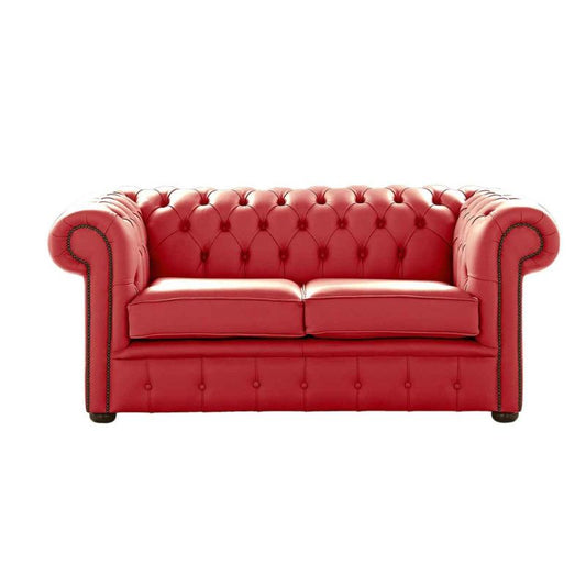 Classic Chesterfield 2 Seater Sofa Shelly Leather CRIMSON 