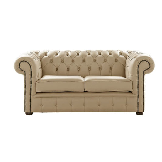 Classic Chesterfield 2 Seater Sofa Shelly Leather DARK BEIGE