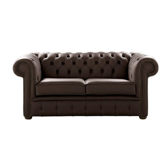 Classic Chesterfield 2 Seater Sofa Shelly Leather DARK CHOCOLATE