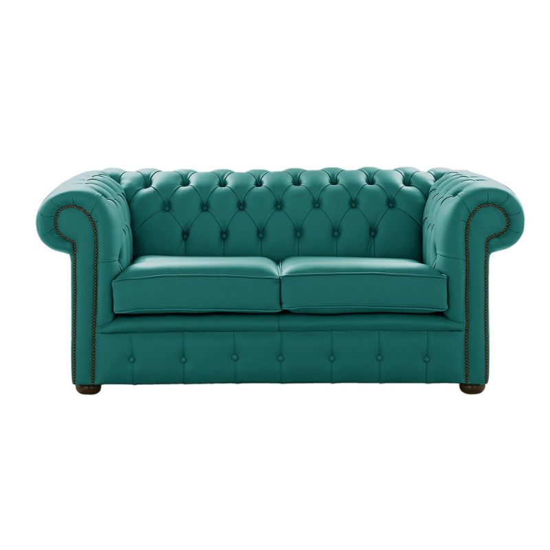 Classic Chesterfield 2 Seater Sofa Shelly Leather DARK TEAL