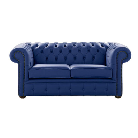 Classic Chesterfield 2 Seater Sofa Shelly Leather DEEP ULTRAMARINE