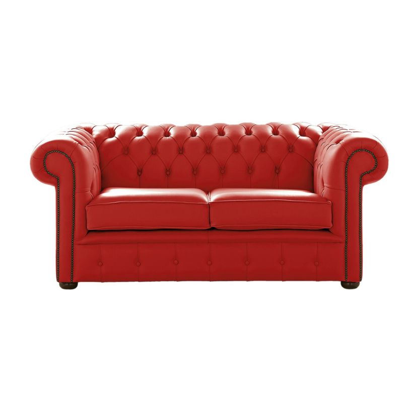 Classic Chesterfield 2 Seater Sofa Shelly Leather FLAME RED