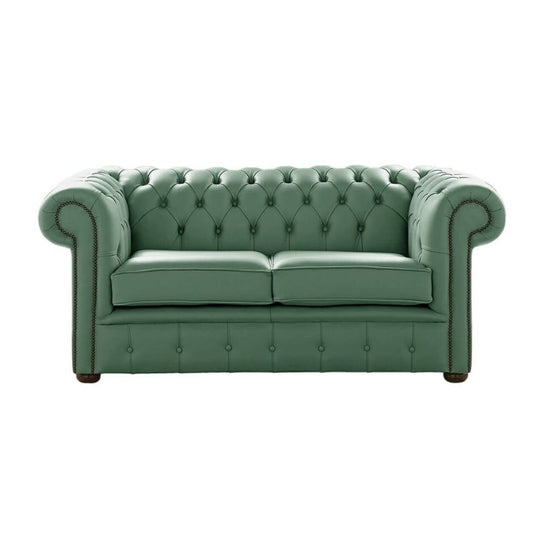 Classic Chesterfield 2 Seater Sofa Shelly Leather JADE GREEN 