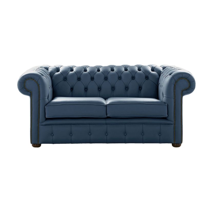 Classic Chesterfield 2 Seater Sofa Shelly Leather MAJOLICA BLUE