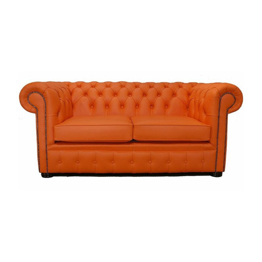 Classic Chesterfield 2 Seater Sofa Shelly Leather MANDARINE Cleaner FREE