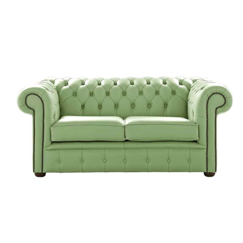 Classic Chesterfield 2 Seater Sofa Shelly Leather PEA GREEN 