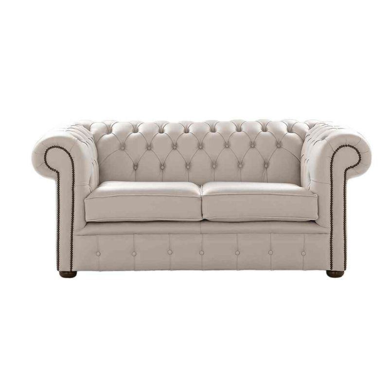 Classic Chesterfield 2 Seater Sofa Shelly Leather RICE MILK