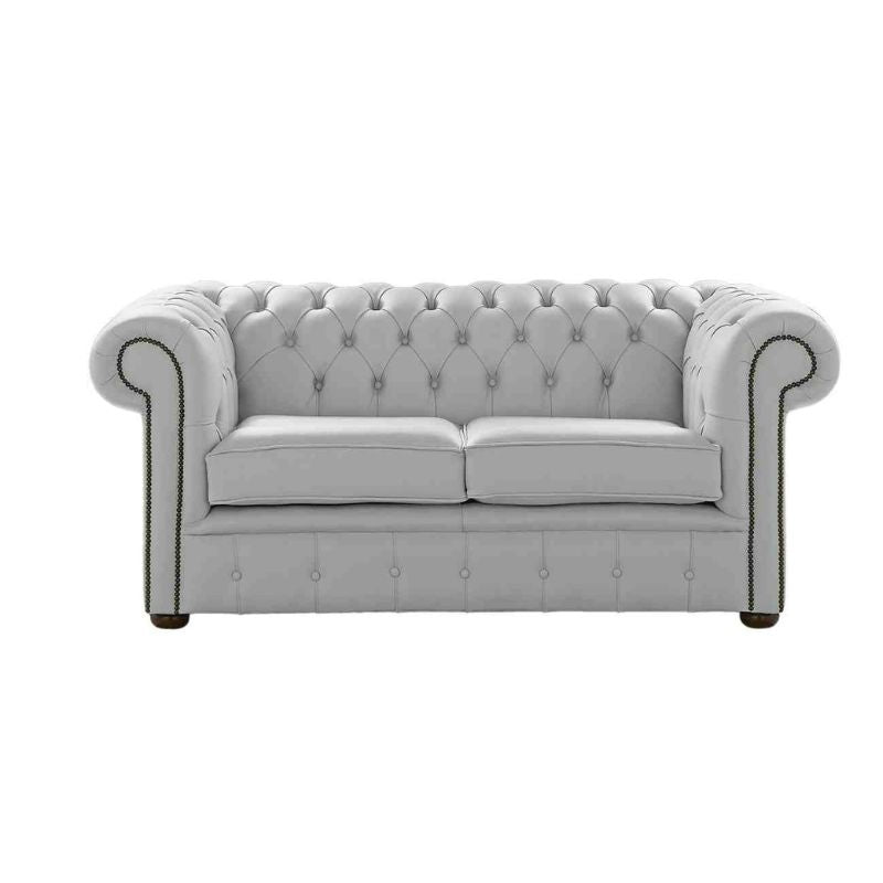 Classic Chesterfield 2 Seater Sofa Shelly Leather SILVER GREY