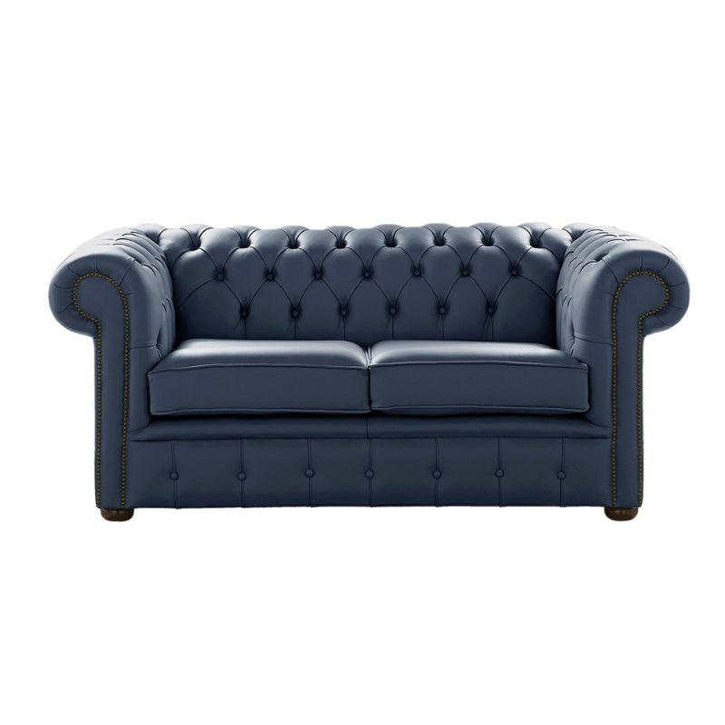 Classic Chesterfield 2 Seater Sofa Shelly Leather SUFFOLK BLUE