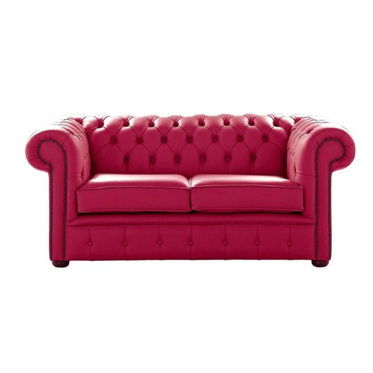 Classic Chesterfield 2 Seater Sofa Shelly Leather VELVET RED Cleaner FREE