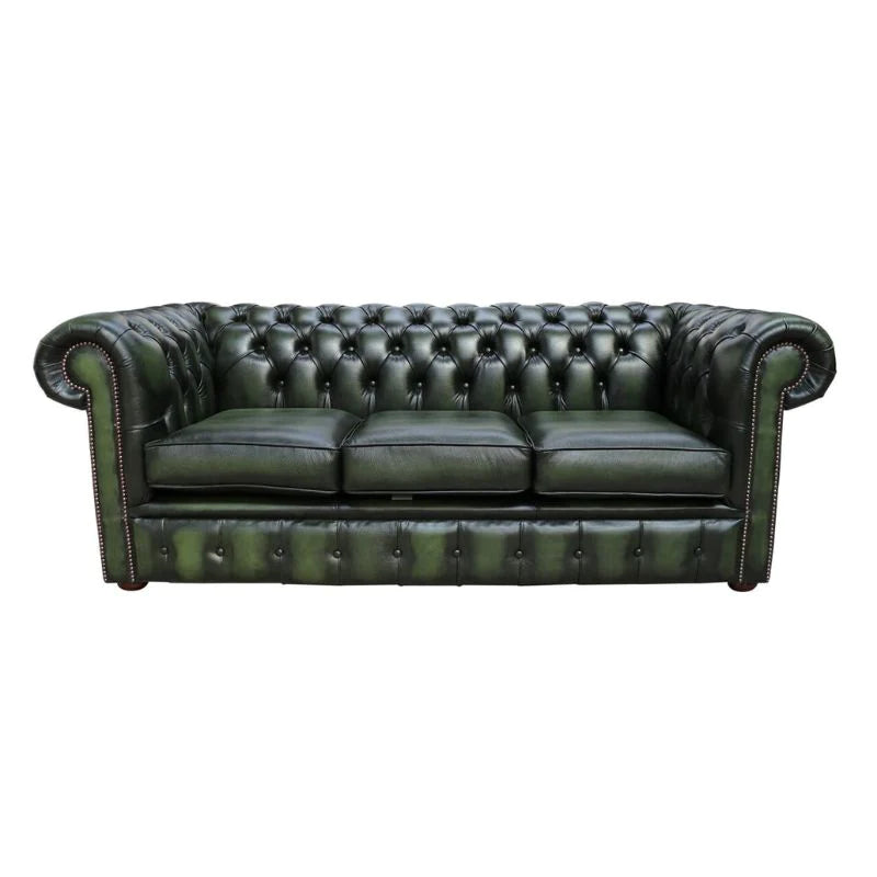 Classic Chesterfield 3 seater Sofa BED Antique Leather green