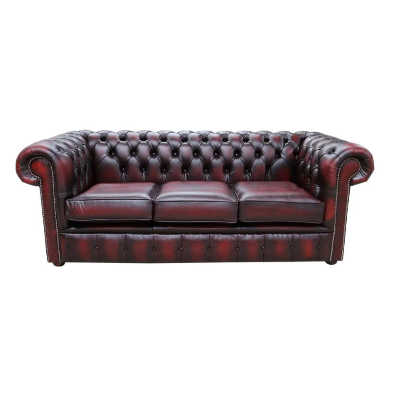 Classic Chesterfield 3 seater Sofa BED Antique Leather oxblood 