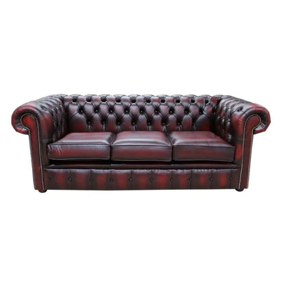 Classic Chesterfield 3 seater Sofa BED Antique Leather oxblood 