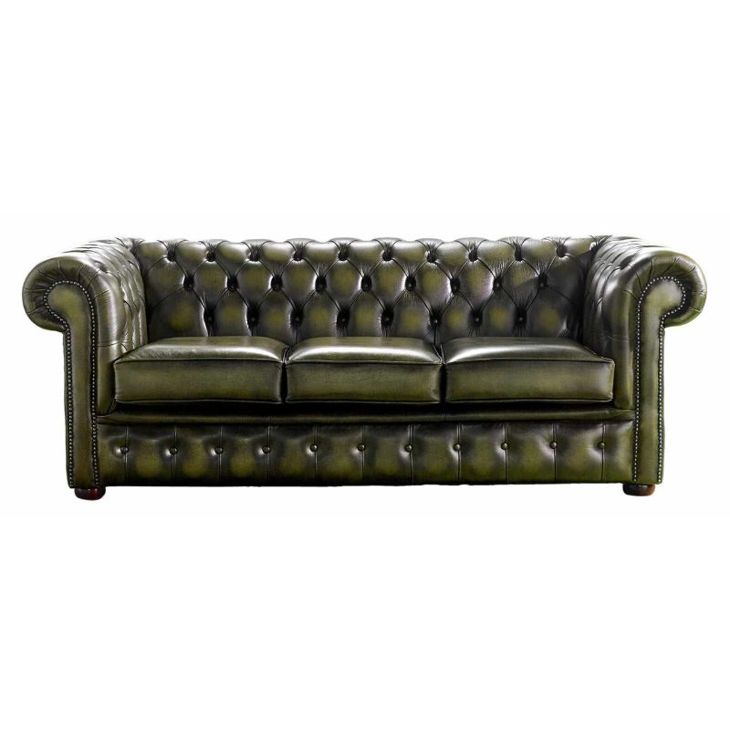 Classic Chesterfield Buttoned 3 Seater Sofa Antique PREMIUM Leather 6 Colours Olive