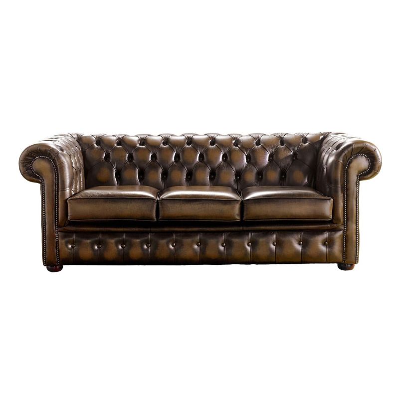 Classic Chesterfield Buttoned 3 Seater Sofa Antique PREMIUM Leather 6 Colours Autumn Tan