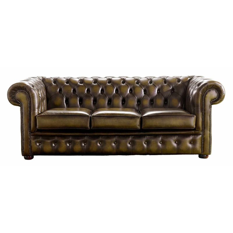 Classic Chesterfield Buttoned 3 Seater Sofa Antique PREMIUM Leather 6 Colours Gold