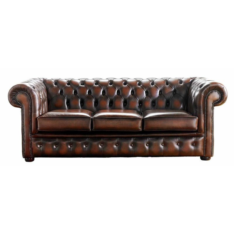 Classic Chesterfield Buttoned 3 Seater Sofa Antique PREMIUM Leather 6 Colours Rust