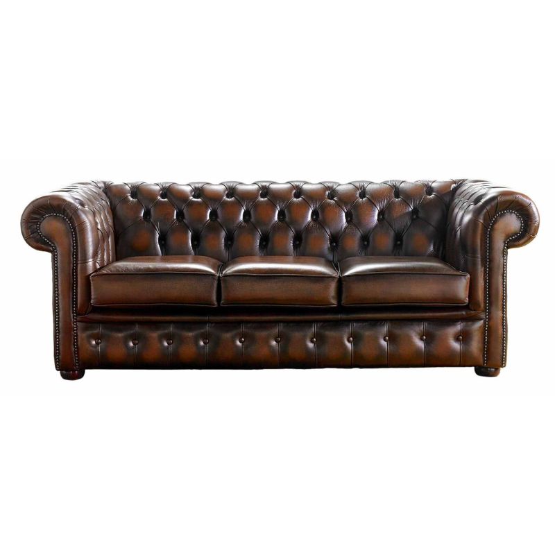 Classic Chesterfield Buttoned 3 Seater Sofa Antique PREMIUM Leather 6 Colours Light Rust