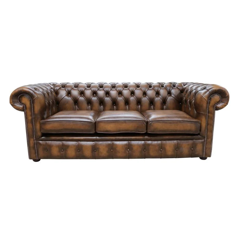 Classic Chesterfield 3 seater Sofa BED Antique Leather tan