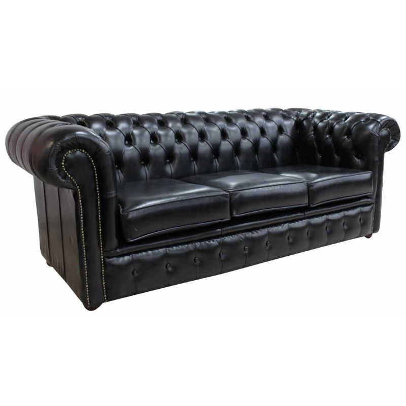  Classic Chesterfield Buttoned 3 Seater Sofa Antique OLD ENGLISH Leather many Colours black